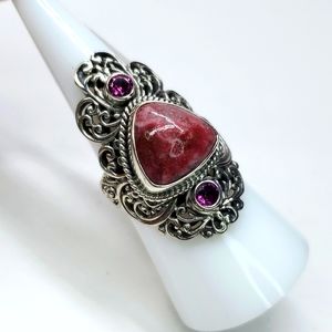 Bali Legacy Norwegian Thulite Orissa Rhodolite Garnet Ring Sterling Silv…